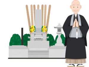 お坊さんとお墓のイラスト