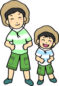 麦わら帽子をかぶったお父さんと男の子のイラスト