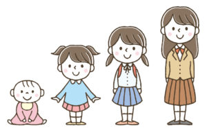 赤ちゃんから学生へ成長する女の子のイラスト